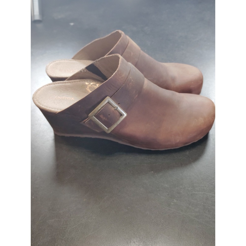 Aetrex Amelia Women 9-9.5‎ Brown Leather Buckle Clogs Slip On Comfort Boho Shoes